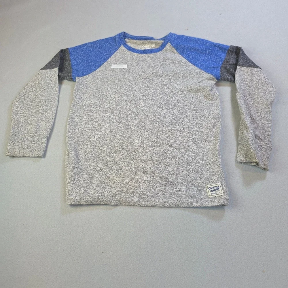 OshKosh Bgosh Boys Size 8 Raglan Long Sleeve Shirt Grey Blue Colorblock